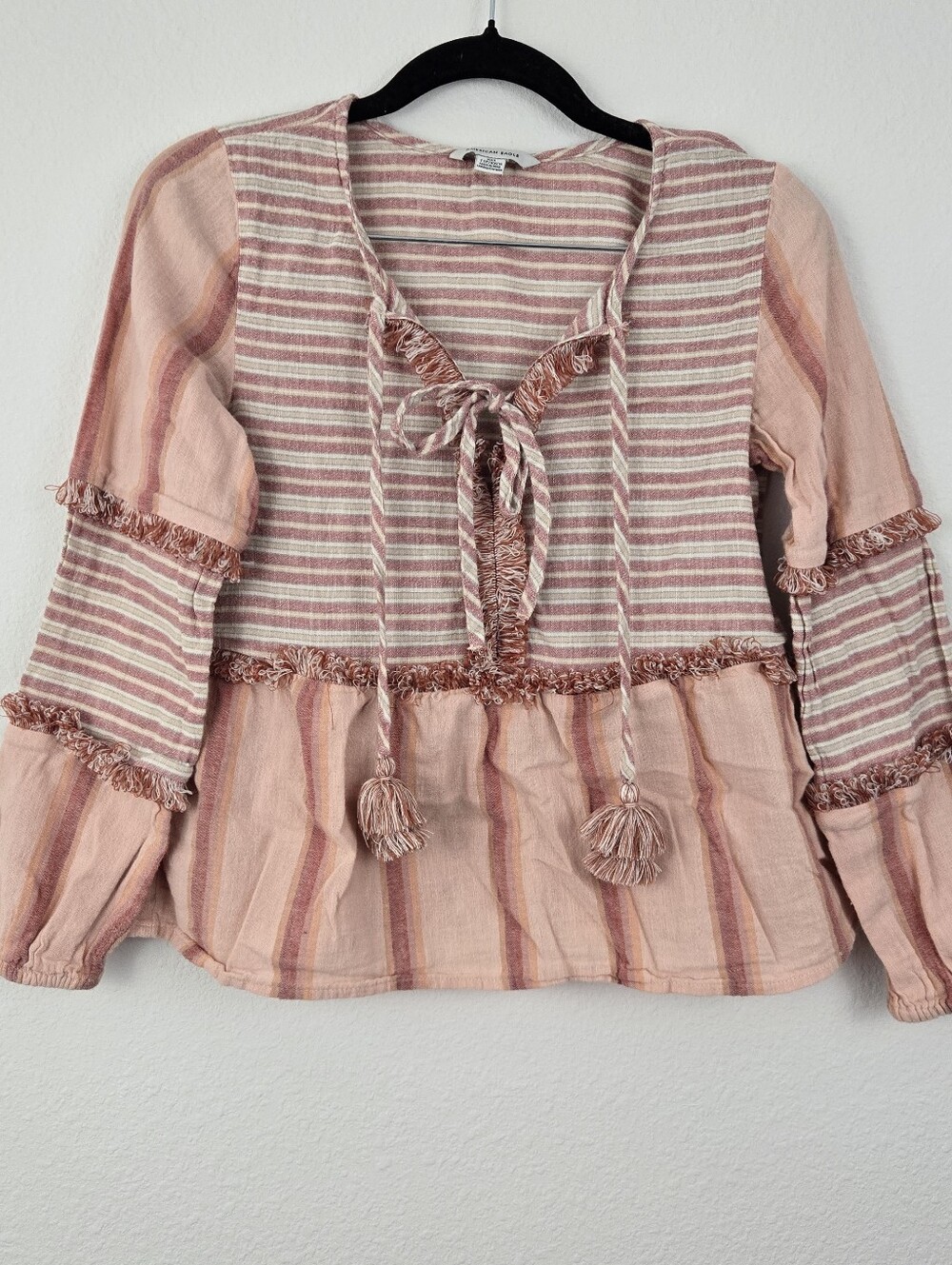 Pink American Eagle Bo-ho Style Long Sleeve Top